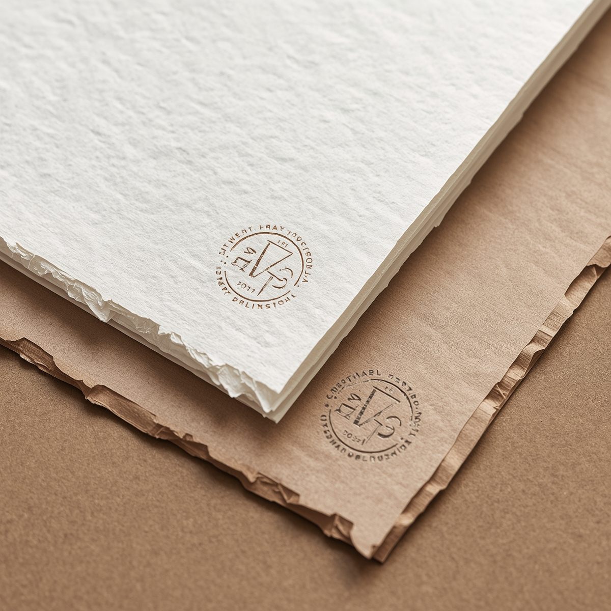 Close-up view of wax seal stamps and embossed details on handmade cards